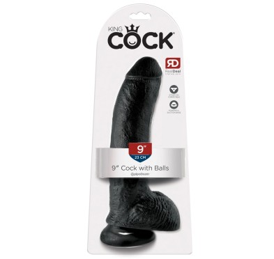 King Cock - Realistyczne Dildo Z Żołędziem Jądrami I Żyłkami 23 CM Czarny